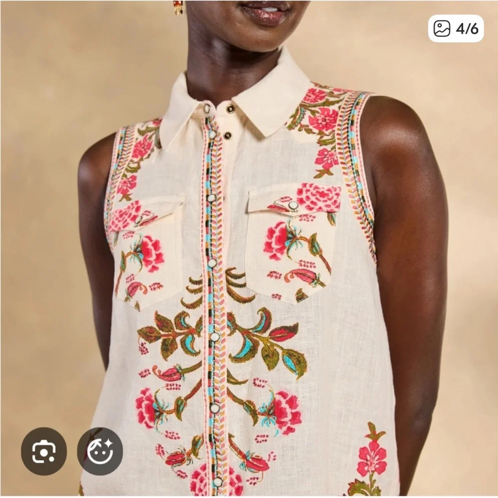 Floral Embroidered Sleeveless Top - Picture 2 of 3